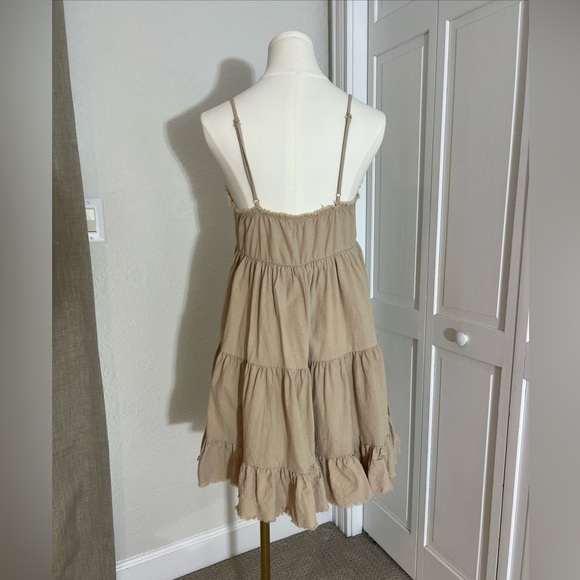 Scandi Girl Normcore Cotton Natural Fiber Pink Lilly Tan Babydoll Dress Size Med - Picture 4 of 8